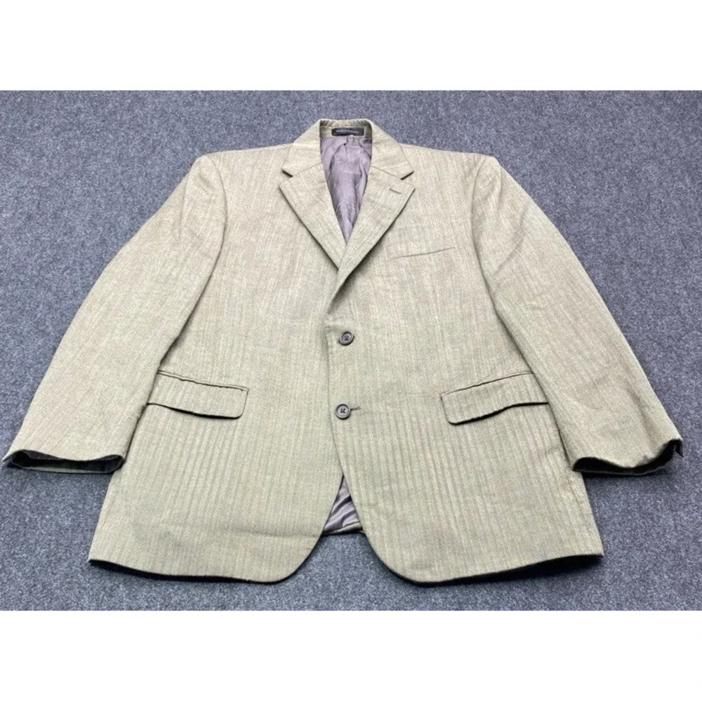 Christian Dior Mens 46R Olive Green Herringbone Blazer Sport Coat Jacket